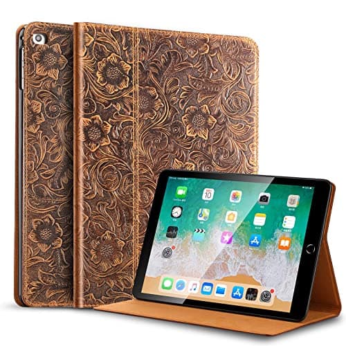 Gexmil Case for iPad 9.7 Inch 2018/2017, applies Cowhide Folio Cover for iPad 6th Gen / 5th Gen Genuine Leather case Also applies to iPad Air 2 / iPad Air (Pattern-Brown)