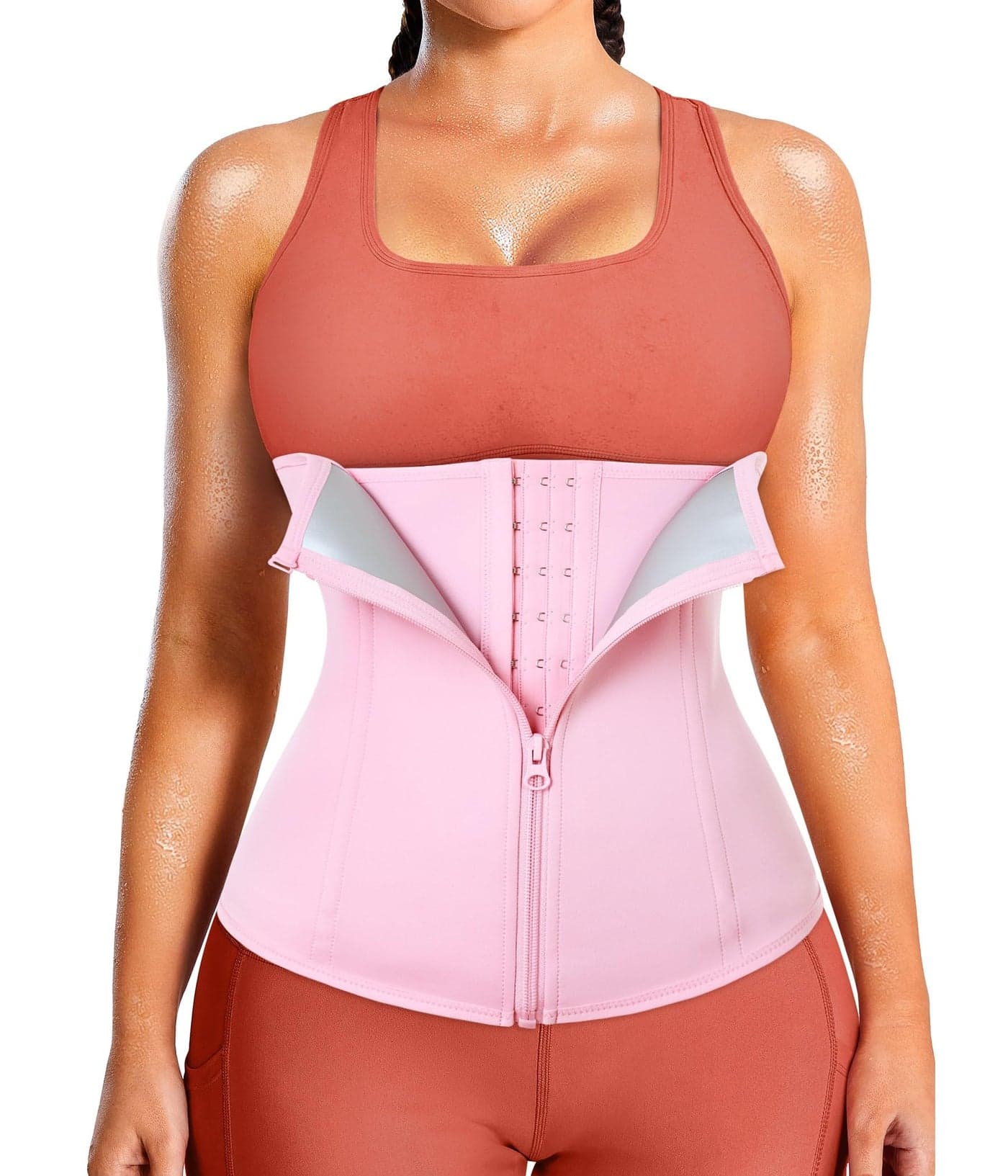 LEINIDINA Womens Waist Trainer Corset with Zipper Sweat Waist Trimmer for Women Workout Belt Corset Shapewear Pink