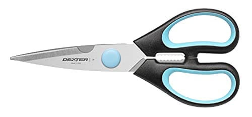 Dexter Russell SGS01B-CP SofGrip (25353) Poultry/Kitchen Shears, stain-free, high-carbon steel, non-slip, stain-free, black/blue, soft rubber grip handle, Clam Packaging, NSF Certified