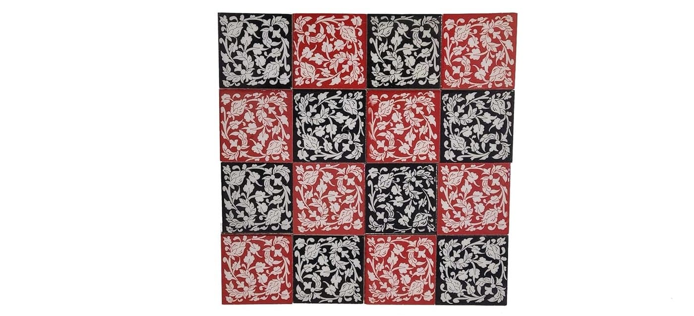 Shiv Kripa Blue Pottery Home Decorative Ceramic Wall Hanging Tile Design Flooring Tiles Floral Kitchen Washroom Mosaic Furniture Tile Handmade Backsplash 3 x 3 Inches Pack of 16 Multicolor