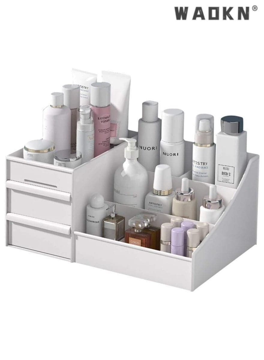 Makeup organizer,Cosmetic Storage Box with Drawer for Bathroom, Countertop, Bedroom Dresser, Vanity Box,fits jewelry, lipsticks ,Skincare, Brushes, Lotions and more(ivory white)