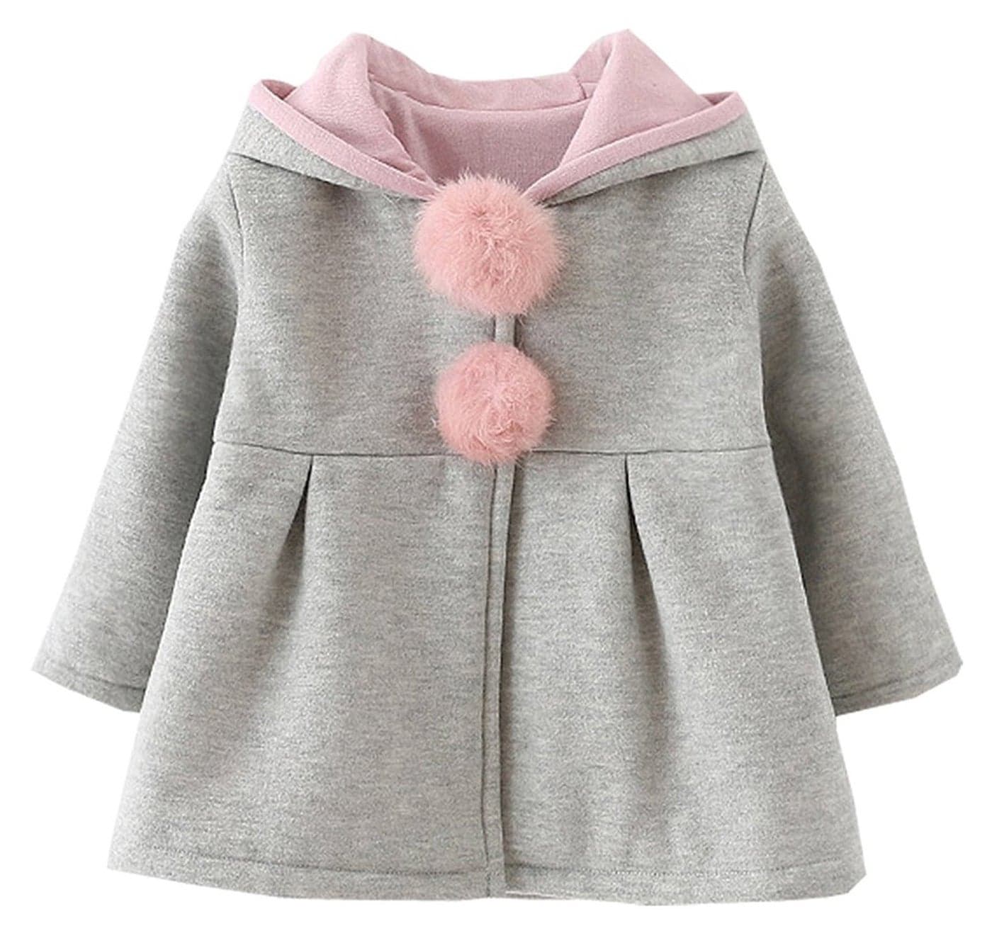 RJXDLT Baby Girls Coat Toddler Girl Lovely Ear Hoodie Down Jacket Winter Outwear 6-12 Months Gray 135
