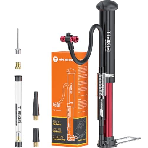 Tiakia Mini Bike Floor Pump with Gauge 220psi High Pressure Compact Bike Pump Aluminum Tire Pump Portable Bicycle Air Pump fits Schrader Presta Valve Hand Pump for Road Mountain Bike Balls