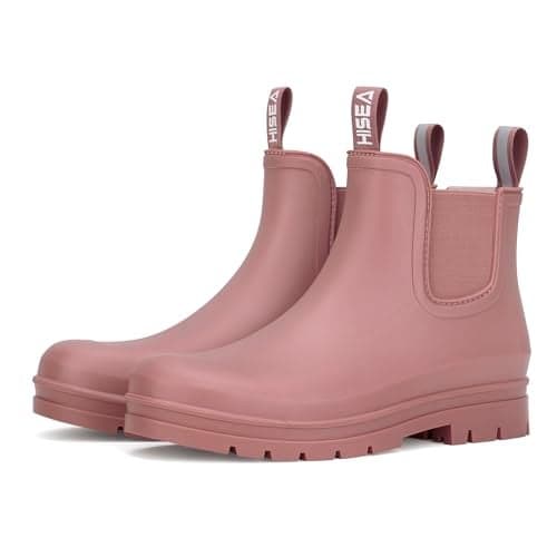 HISEA Women's Short Rain Boots Fashion Waterproof Chelsea Boots Ankle Garden Shoes for Ladies Non Slip Outdoor Work Booties Lightweight Rubber Rainboots with Comfort Insole, Size 9 Hawthorn Red