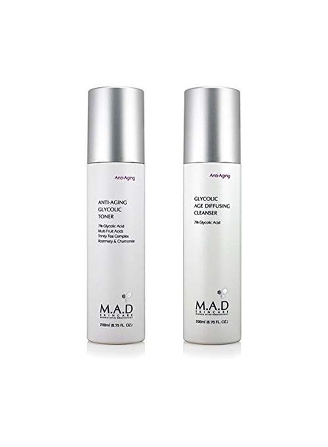 M.A.D Skincare Anti-Aging Glycolic Duo Set - Glycolic Age Diffusing Cleanser - Anti Aging Glycolic Toner