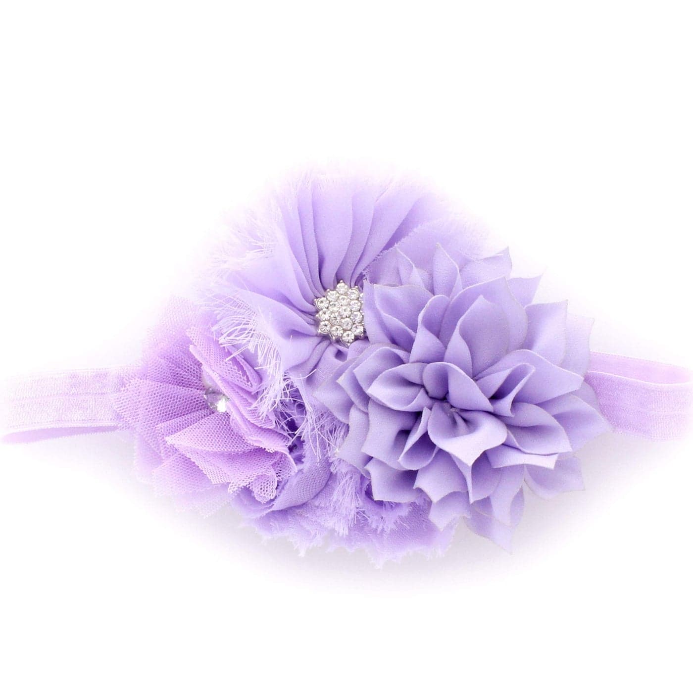 My Lello Headband Shabby Fabric Flower Cluster Baby Infant Toddler Girl Stretchy Elastic Lavender