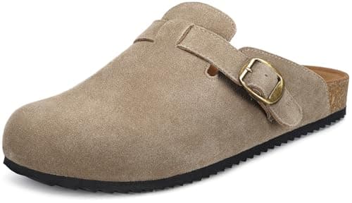 Cork Clogs for Women Mens Genuine Suede Leather Clogs Soft Footbed Potato Shoes with Arch Support Brown