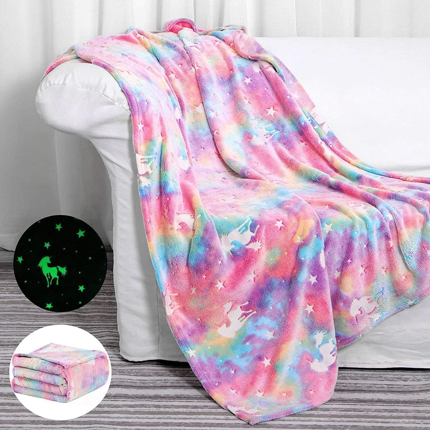 Ji and Ja Blankets for Kids Glow in The Dark Blanket Printed Blankets for Kids Light Weight Soft Cozy All Season Blankets for Baby Boys Girls Pack of 1 Unicorn Star Small Size