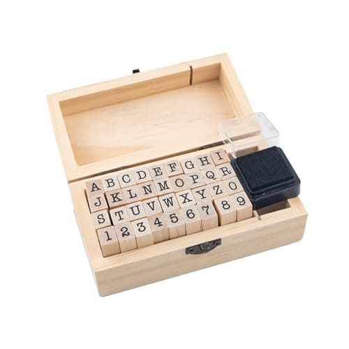 36 Pcs Small Wooden Rubber Stamps, Wooden Box Multipurpose Number Alphabet Letter Wood Rubber Stamp for Card Making, DIY Craft, Scrapbooking Supplie, etc