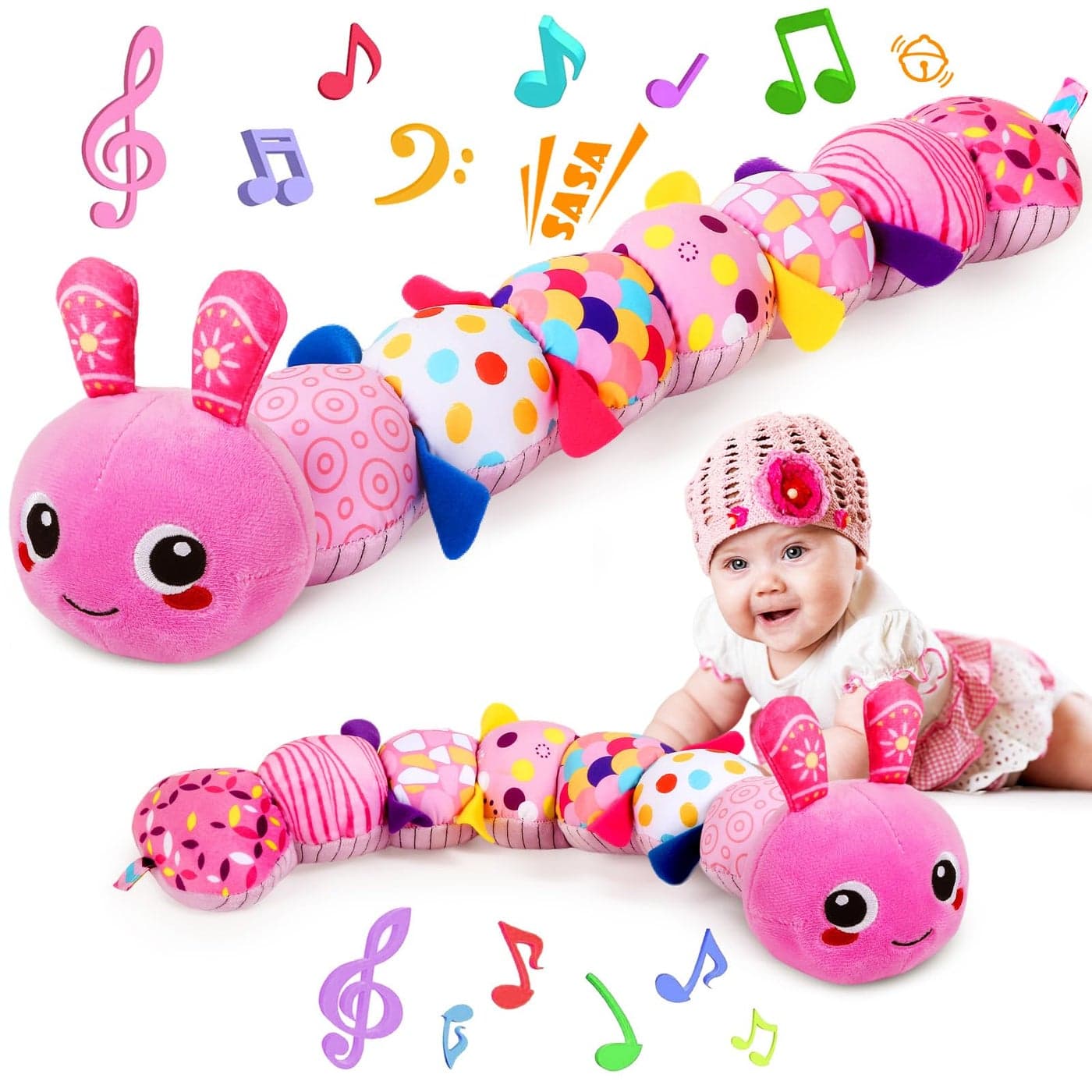 KMUYSL Baby Toys 0-6 6-12 Months, Sensory Music Animal Stuffed Toy for 0 1 2 3 4 5 6+ Months, Plush Toy with Crinkle and Rattles for Infant Newborn, Tummy Time Toys Gifts for 0-3-6-12 Month