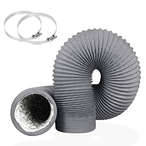 4Inch 10FT Long Flexible Aluminum Air Ducting, Heavy-Duty Grey 4 Layer Dryer Vent Hose, Dryer Duct for HVAC Ventilation,Duct Fan Systems, 2 Stainless Steel Clamps