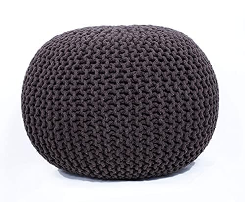 FRELISH DECOR Round Pouf Ottoman Hand Knitted 100% Cotton Pouf Foot Stool - Knitted Bean Bag - Floor Chair for Living Room Bedroom - Foot Rest for Couch (20 Diameter x 14 Height) - Black