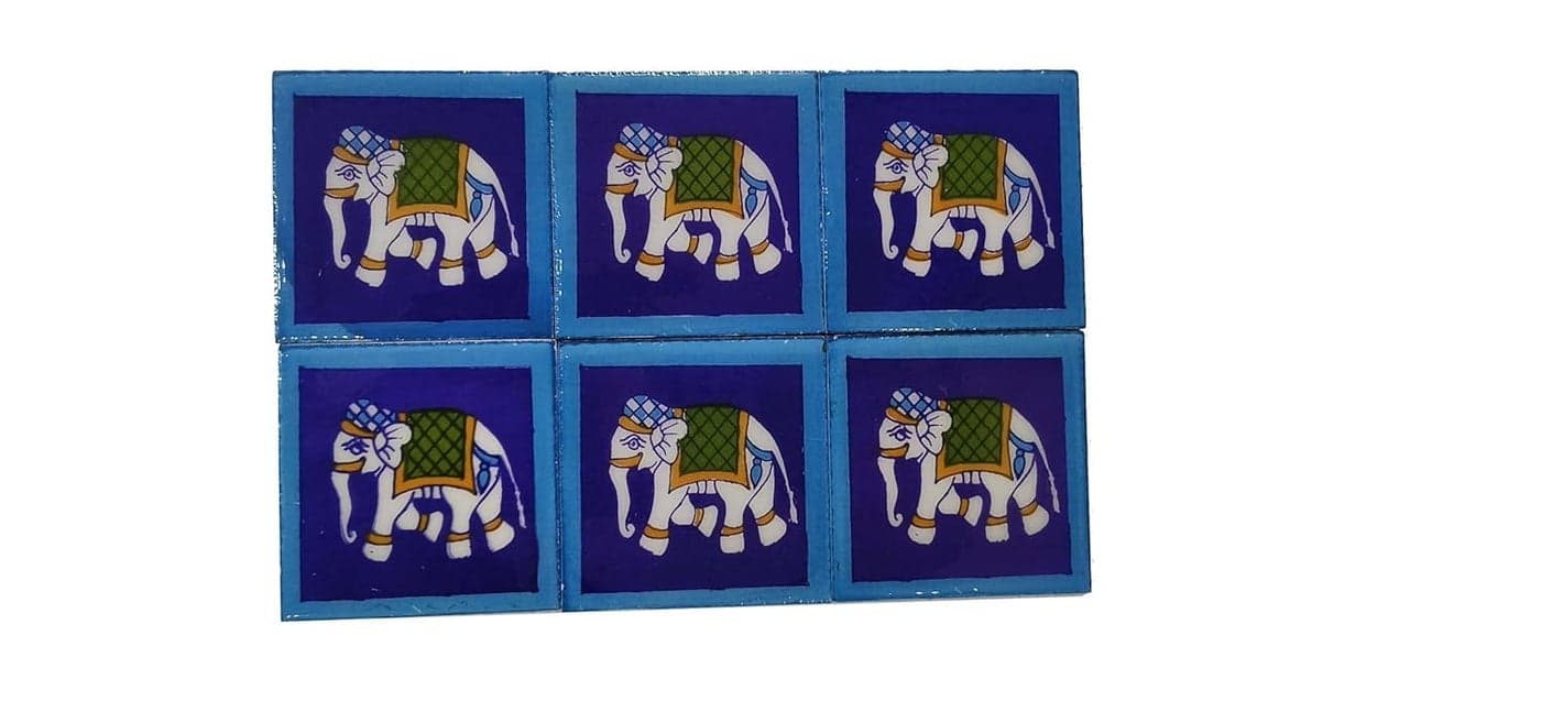 Season Creation Blue Pottery Floral Home Decor Office Decorative Ceramic Mosaic Wall Handmade Kitchen Washroom Tile Tabletop Interior Exterior Flooring Wall Tile 3 x 3 inches Pack of 6