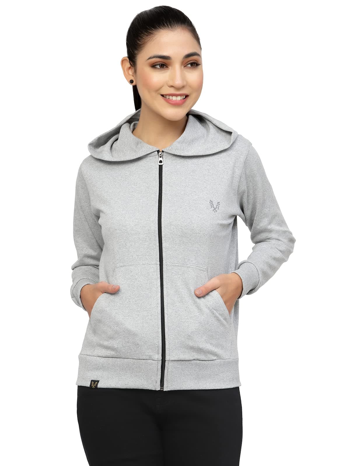 UZARUS Women's Cotton Anthra Sweatshirt Hoodie Light Grey