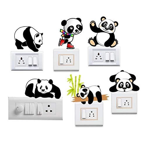 StickersYard Cute Panda Switch Board Sticker, Switch Stickers, Wall Stickers, Light Switch Sticker Set of 6