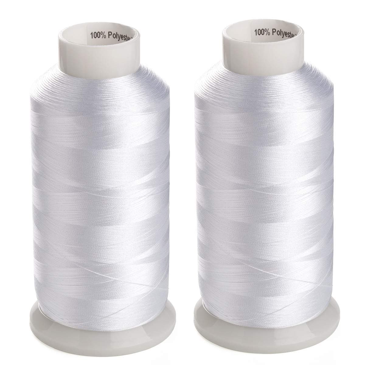 Simthread 2 Huge Spools White Bobbin Fill Thread 60WT for Embroidery Machine and and Sewing Machines 5500 Yards Ea