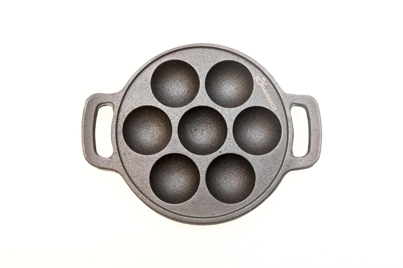 RUDRAECO Cast Iron Preseasoned 7 Pits Paniyaram/Appe Pan/Paddu/Appam Maker/Chatti/Cavity/Ponganalu Maker