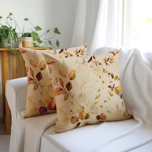 Encasa XO Botanical Spring Throw Pillow Covers | Floral Print L1 Gold 20x20 in | Pack of 2 | No Insert | Double Sided Pattern Vintage Look | Spring Outdoor Digital Print Pillowcases