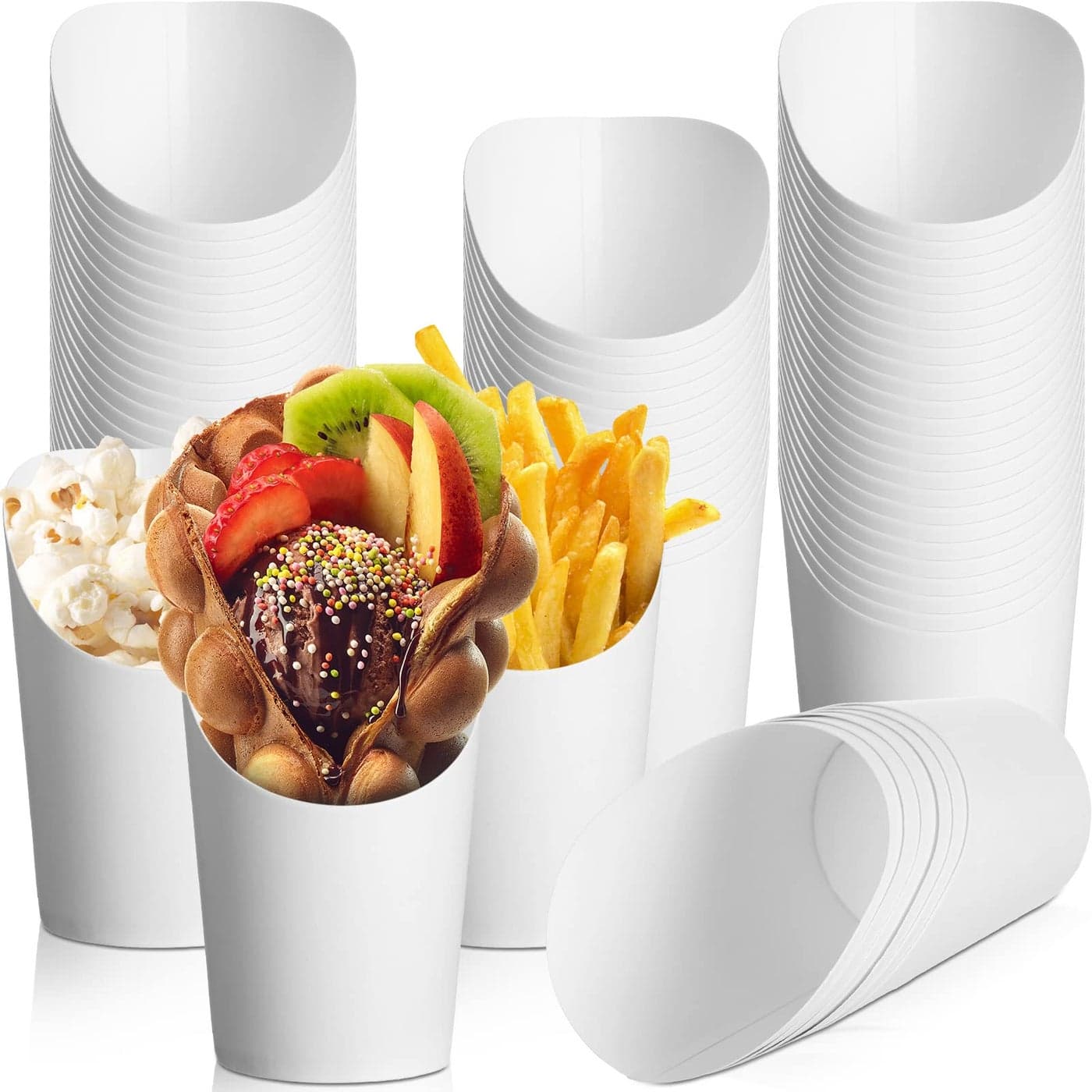 Amyhill 200 Pcs French Fries Holder 14 oz Charcuterie Cups Disposable Take out French Cups Waffle Paper Popcorn Boxes Disposable Sandwich Paper Holder for Wedding BirthdayWhite