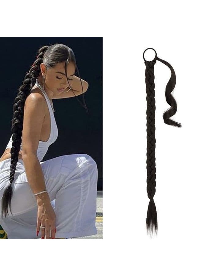 30 Inch Long Braided Ponytail Extension with Hair Tie Straight Wrap Around Hair Extensions Pony Tail DIY Natural Soft Synthetic Hair Piece for Women -Dark Brown