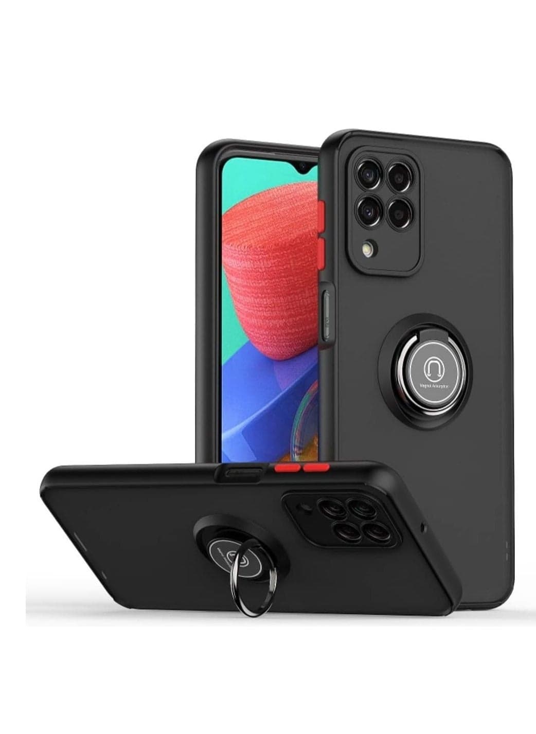 ELTRAZONE Full Body Protective Case for Samsung Galaxy M32-4G – Black, 360° Magnetic Ring Kickstand, Shockproof, Anti-Fingerprint
