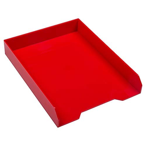 JAM PAPER Stackable Paper Trays Red Desktop Document Letter File Organizer Tray Sold Individually