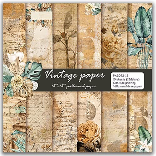 Scrapbook Paper 12x12 inch Vintage Botanical Floral Double Sided Pattern Designer Decoupage Craft Paper Pads for Gift Wrapping Card Making Photo Collage Album Wedding Home