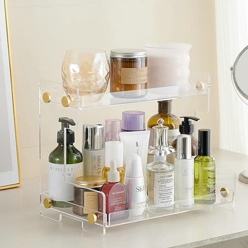 Hiendure Bathroom Counter Organizer 2-Tier Bathroom Organizer Countertop Cosmetics Organizer Vanity Storage Shelf Rack for Bathroom Bedroom Kitchen