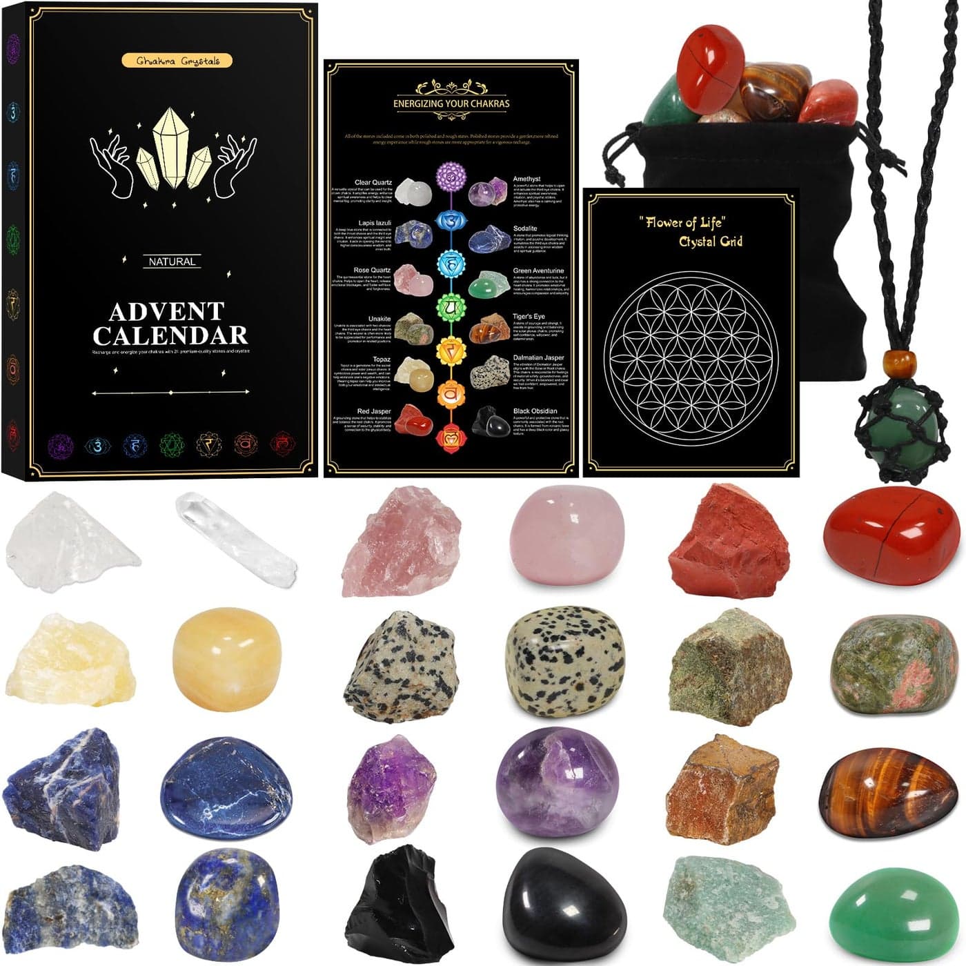Pukamam Crystal Advent Calendar 2025 Adult Rock Healing Gemstone 24 Days Christmas Countdown calendar