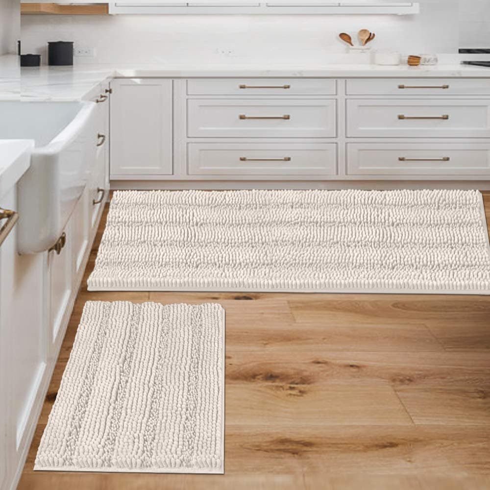 HVERSAILTEX Extra Thick Striped Bath Rugs for Bathroom 2 Piece Bathroom Set AntiSlip Bath Mats Soft Plush Shaggy Mat Living Room Bedroom Mat Floor Water Absorbent Ivory 47 x 1717 x 24