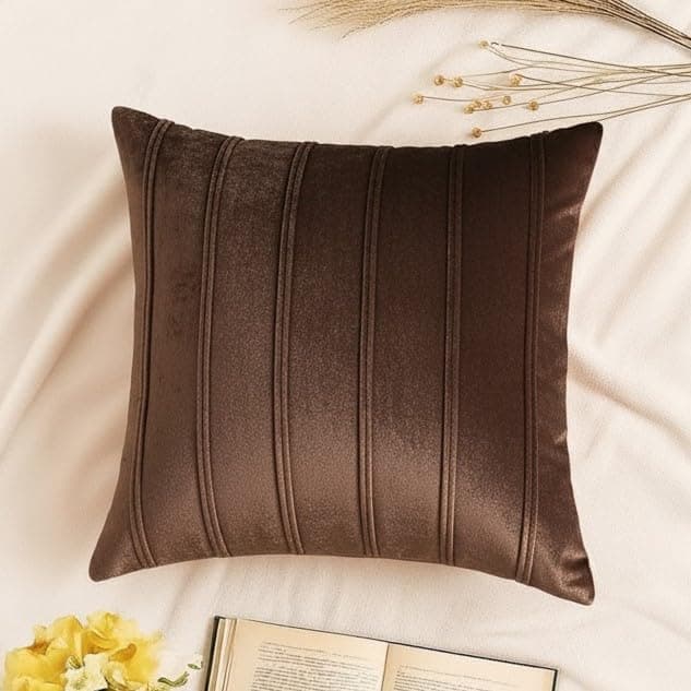 Khooti Velvet Cushion Cover C4 Pack of 1-14" x 14" / 35 x 35 cm -Brown- Soft Pillow Covers Cushion Case for Sofa Bedroom Livingroom Chair Car, Cushion Cover | 3 Velvet Scrunchies