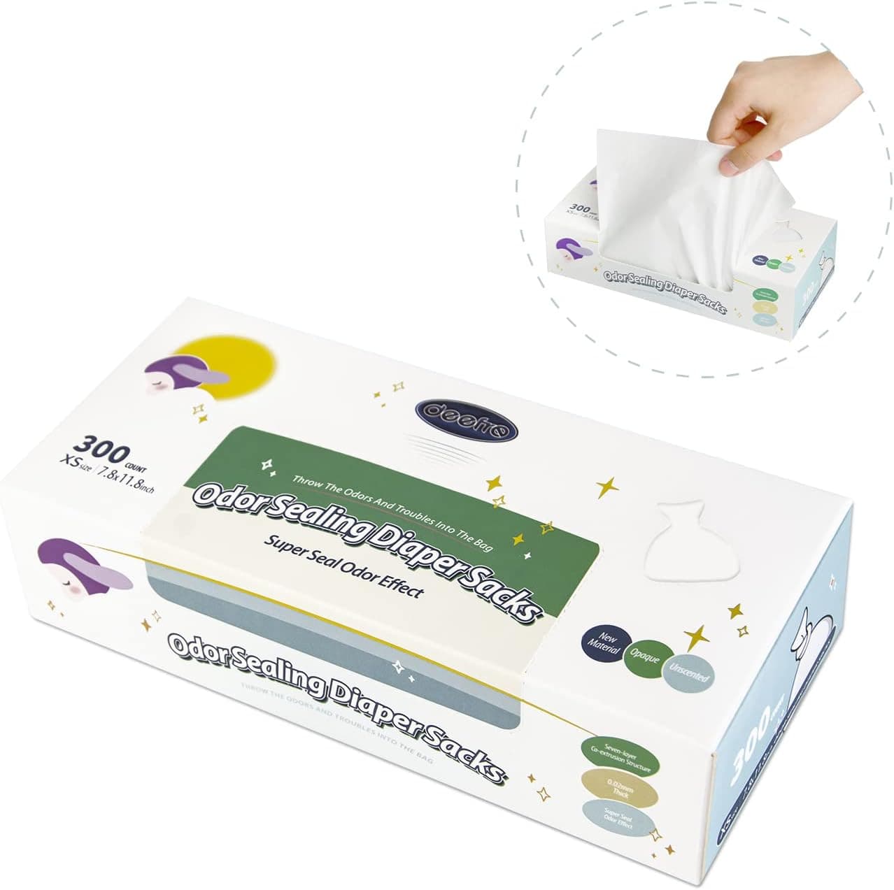Odor Sealing Disposable Diaper Bags XS300 Count Diaper Sacks Scented Diaper Trash Bags Large Capacity Diaper Disposal or Pet Waste Bags