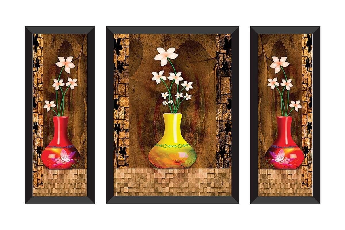 SAF UV Textured Flower Print Framed Painting Set of 3 for Home Decoration (Synthetic, 28.5 inch x 19.5 inch, Set of 3) SANFSAA4951L(color2,Floral)