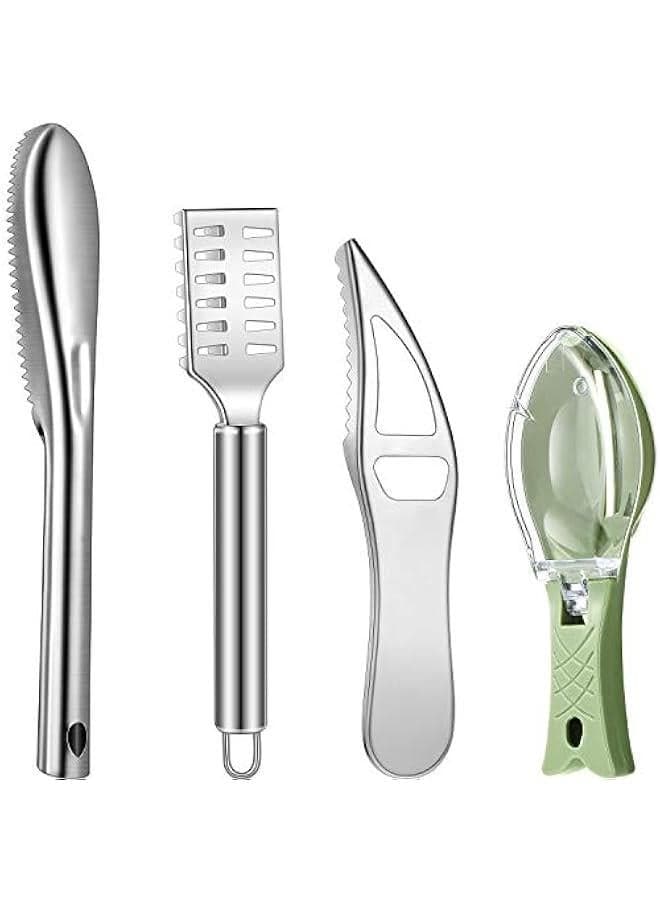 4 Pieces Stainless Steel Fish Scale Remover Cleaner Kitchen Scaler Fish Skin Graters Cleaning Peeler Scaler Scraper with Bottle Opener for Kitchen Cleaning Tools
