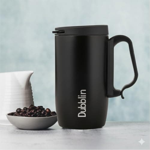 DUBBLIN Casa Stainless Steel Unbreakable Tea Coffee Mug Double Wall with Handle and Lid, Wide Mouth Mug Keeps Beverages Hot & Cold 270 ML Black