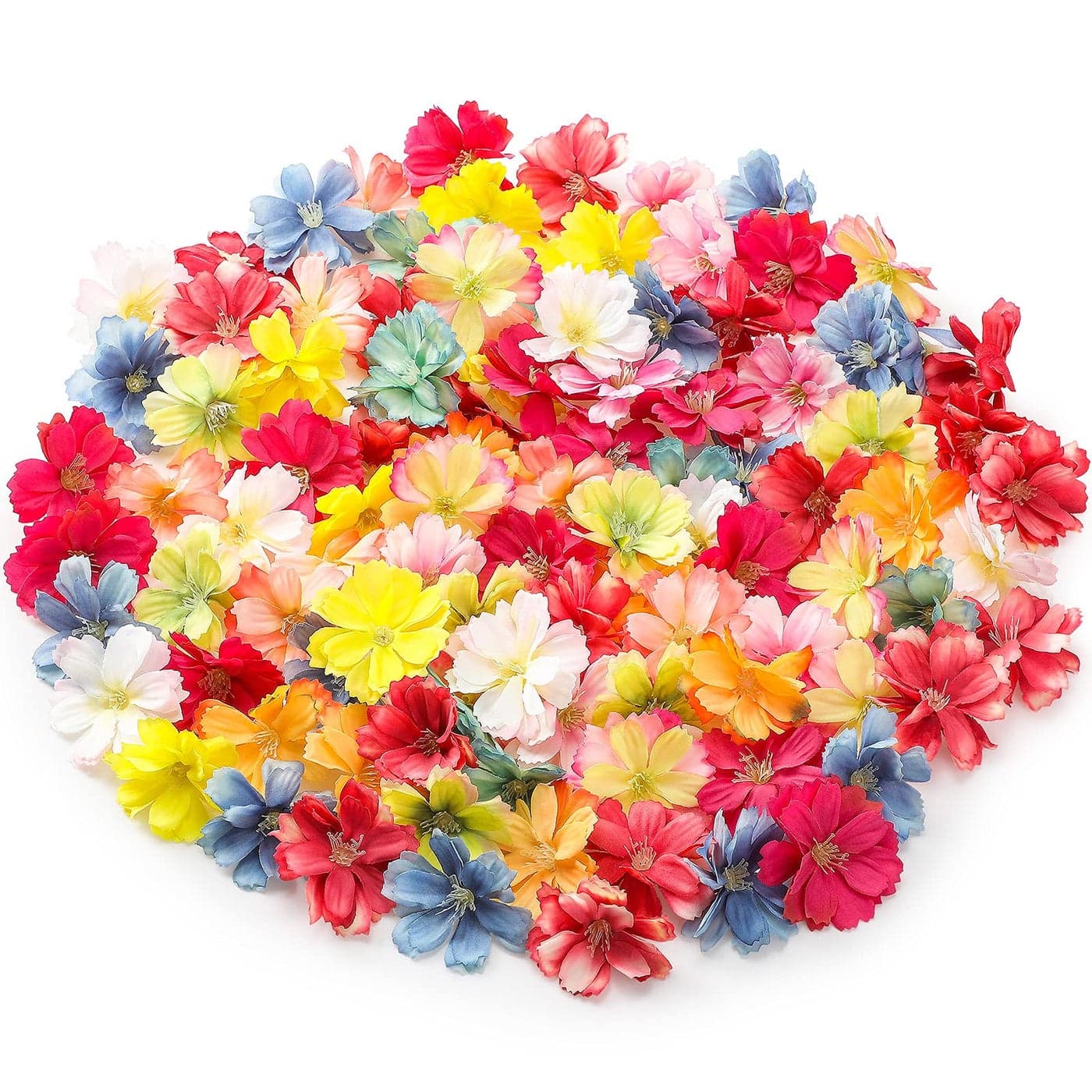 WILLBOND 100 Pieces Faux Flower Heads for Crafts Artificial Silk Plum Blossom Heads for Home Room Wedding Party Marriage Car Shoes Hats 18 Inch Mixed Colors