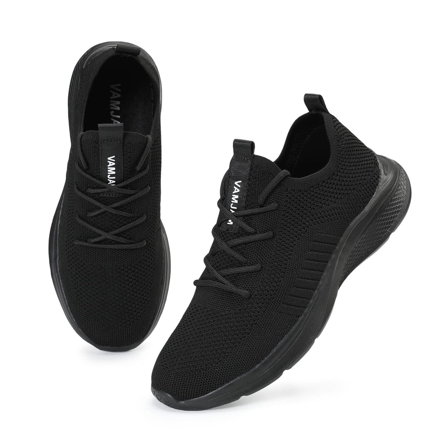 VAMJAM Mens Running Shoes Fashion Sneakers Lightweight Breathable Flying Knitting Lace Up Mesh Walking Shoes Workout Casual Sports Shoes Allblack Size 11