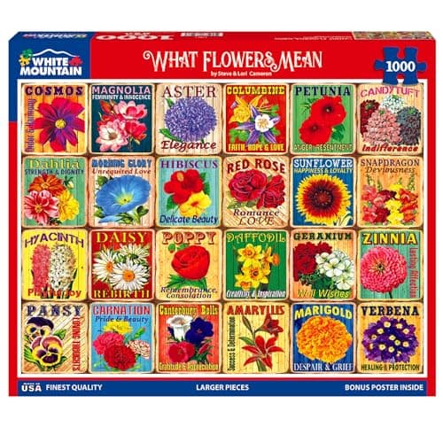 White Mountain 1000 Piece Jigsaw Puzzle Colorful Flower Collage Puzzles with Large Pieces Gift for Adults and Family 24x30 What Flowers Mean