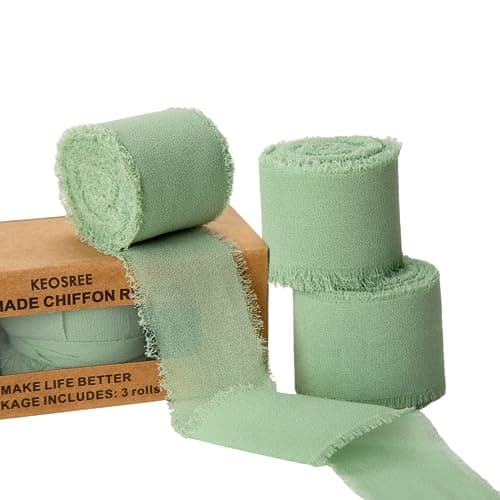 KEOSREE 3 Rolls Sage Green Handmade Chiffon Ribbon15 x 21Yd3Rolls7Yd