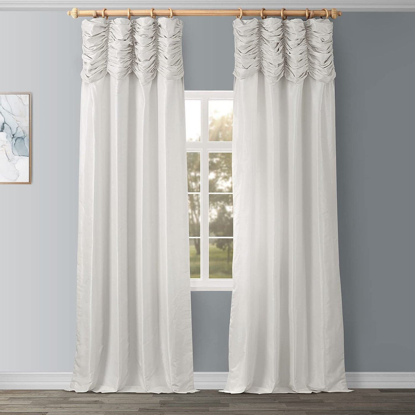 HPD HALF PRICE DRAPES Ruched Faux Dupioni Silk Curtains for Living Room 50 X 84 1 Panel PDCHKBS284RU Off White