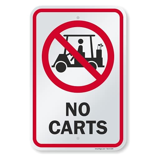 SmartSign - K-8348-AL-12x18 "No Carts" Golf Course Sign | 12" x 18" Aluminum Black/Red on White