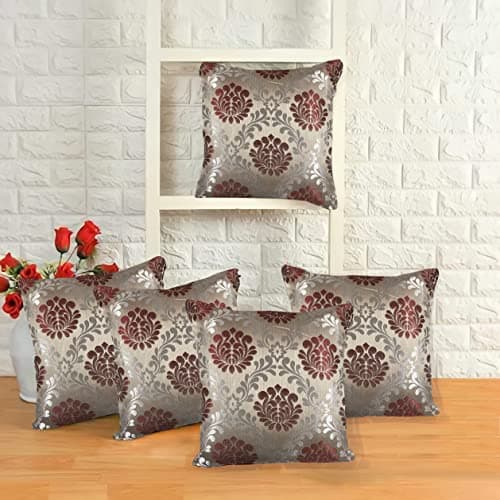 IM FAB® Jacquard Jupiter Design Maroon Cushion Cover Set of 5 Pcs (12x12 inchs or 30x30 cm)