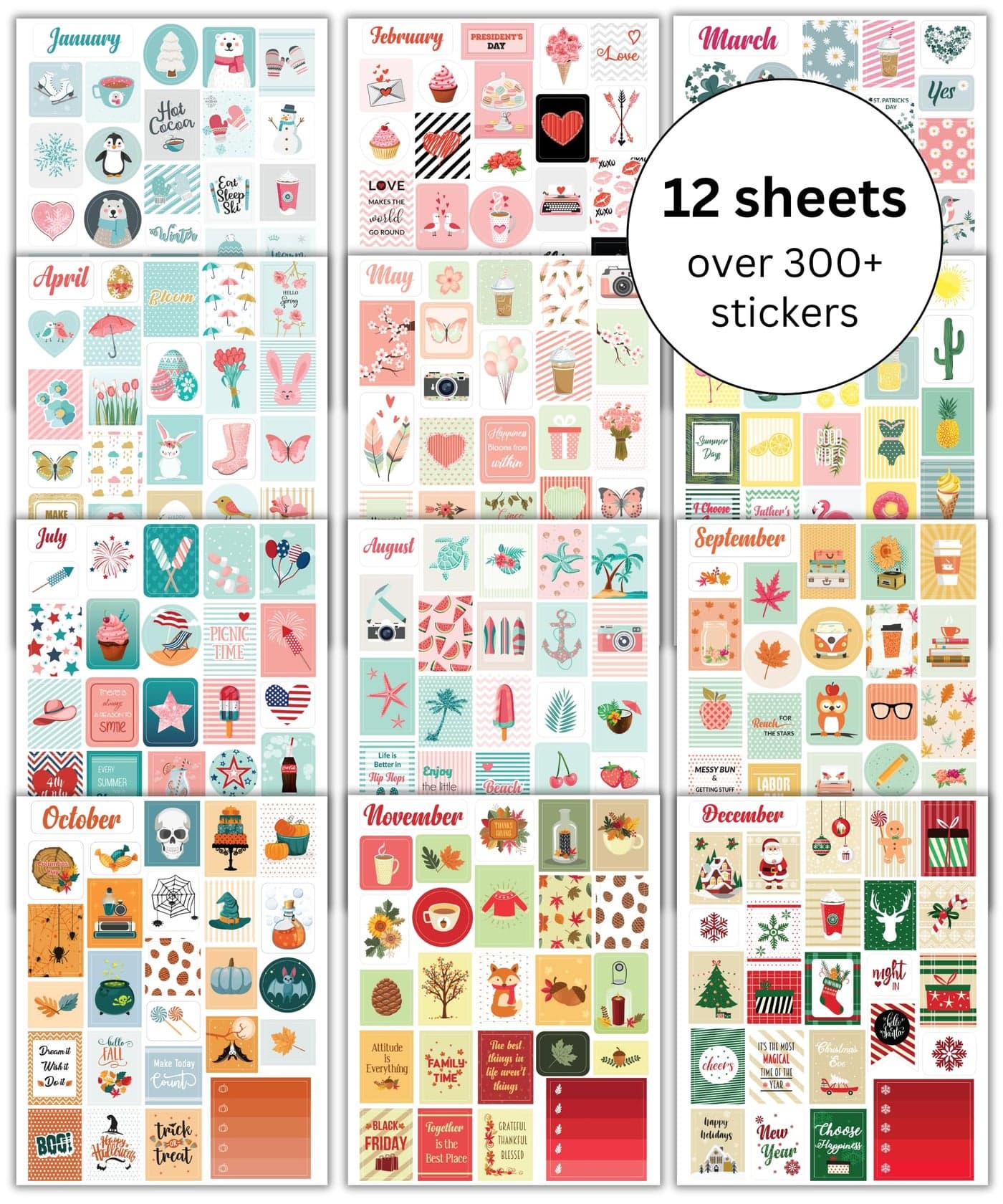 Lamare Seasonal Planner Stickers for Journaling Aesthetic Inspirational and Fun Monthly and Holiday Calendar Stickers for Adults Planner for Scrapbooks Notebooks