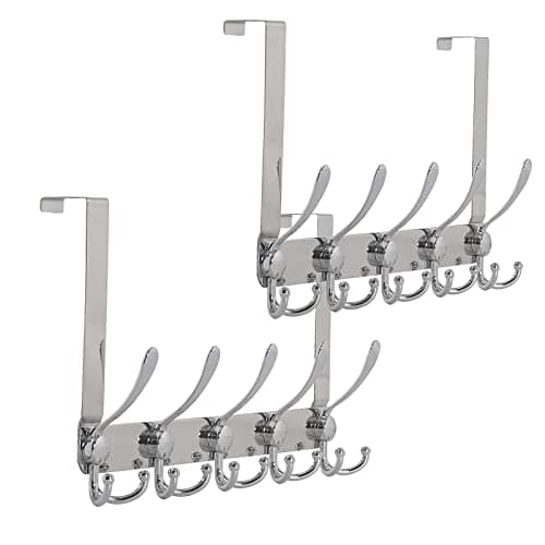 Encozy Over The Door Hooks,Coat Rack for Hanging Clothes Hat Towel (Heavy Duty Silver 2pcs)