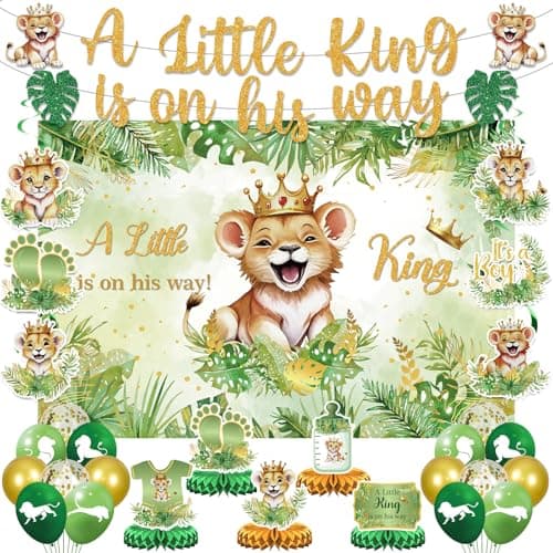 Lion Baby Shower Party Decorations A Little King is on His Way Banner Lion Birthday Decoration Baby Shower Honeycomb Centerpieces for Boy Wild Jungle Safari Gender Reveal Decoration