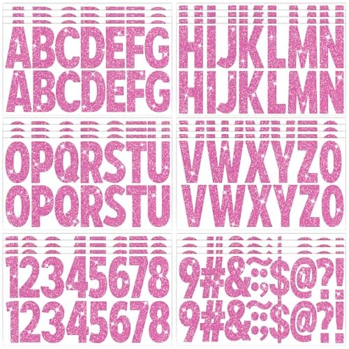 376 Pcs 24 Sheets Large Letter Stickers Glitter Big Font Alphabet Number Self Adhesive Vinyl Stick on Letters Sticker for Mailbox Crafts Poster Bulletin Boards Classroom Home Decor Pink 25 Inch