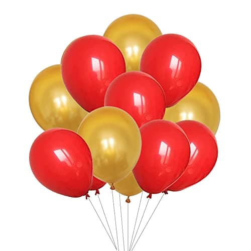 AMFIN® (Pack of 50) 10 inch Metallic Balloons Golden and Red for Birthday Decoration, Decoration for Weddings, Engagement, Baby Shower, Anniversary Party, Theme - Golden & Red