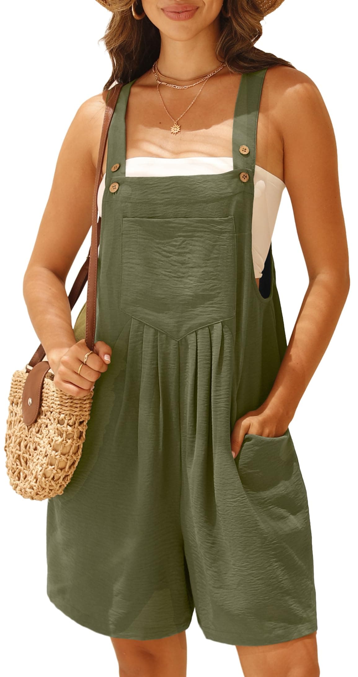 GRECERELLE Jumpsuits For Women Summer Short Overalls Casual Adjustable Loose Women's Rompers with Pockets 2025