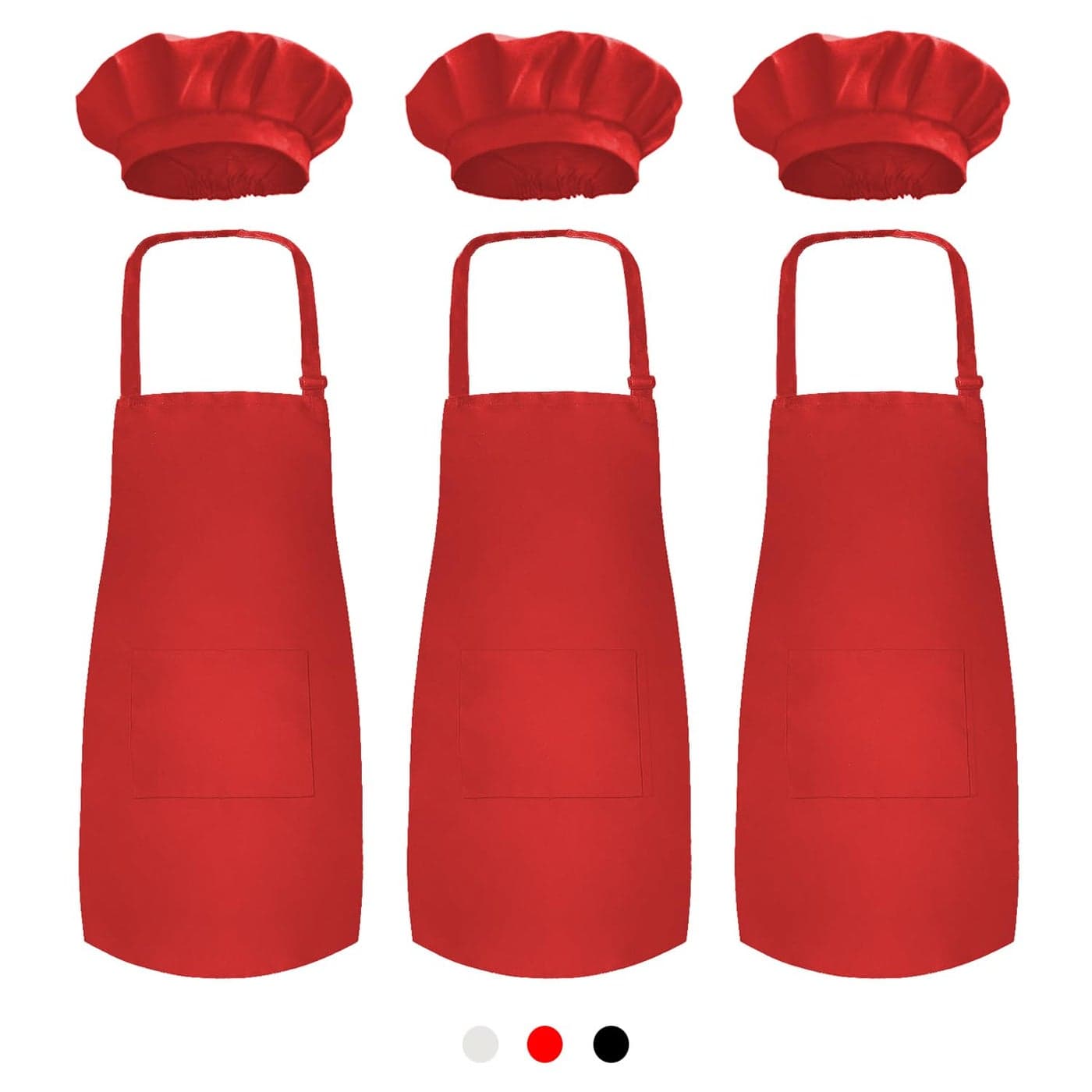 Novelty Place Kids Apron with Chef Hat Set 3 Set Childrens Bib with Pocket Skinfriendly Fabrics Cooking Baking Painting Training Wear Kids Size 612 Year Red