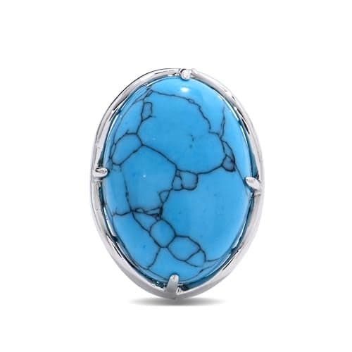Natural Stone Rose Quartz Agate Amethyst Turquoise Adjustable Finger Rings Semi Precious Oval Shaped Gemstone Anniversary (Blue Turquoise)